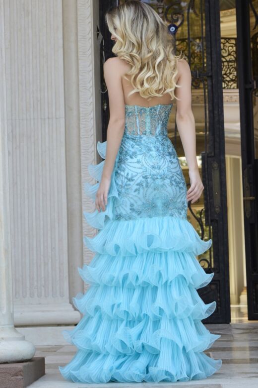 Jovani 38295 Tiered Skirt Sheer Corset Pageant Gown
