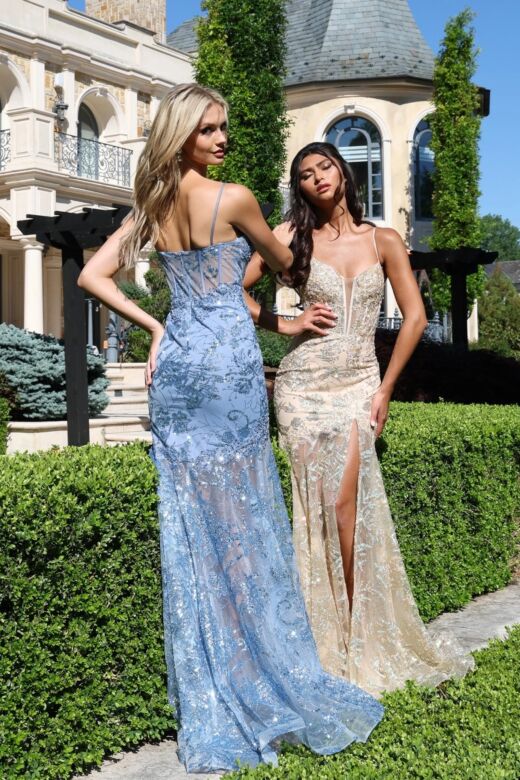 Jovani 38468 Illusion Corset Floral Sequin Dress