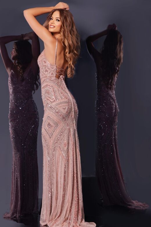 Jovani 38848 Lace-Up Back Embellished Dress