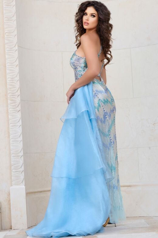 Jovani 39055 Side Overskirt One Shoulder Pageant Dress