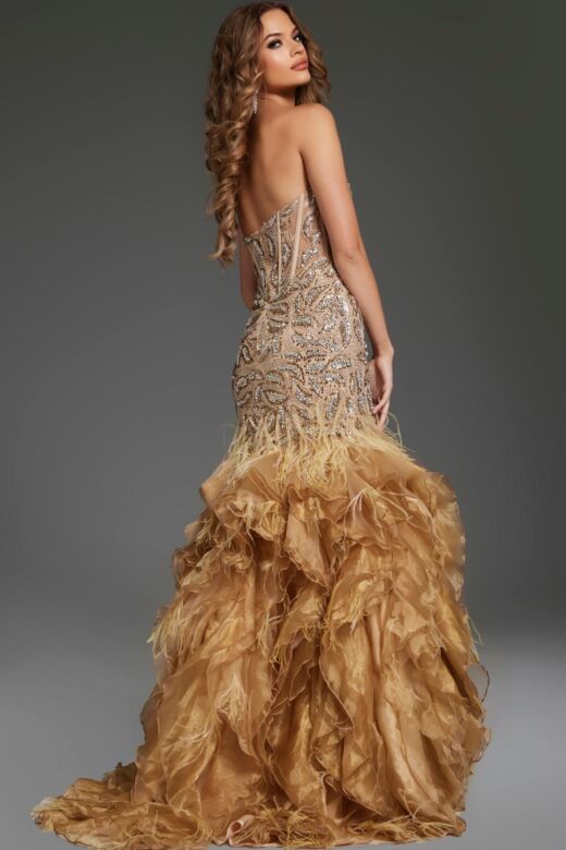 Jovani 39712 Ruffle Skirt Strapless Corset Pageant Gown