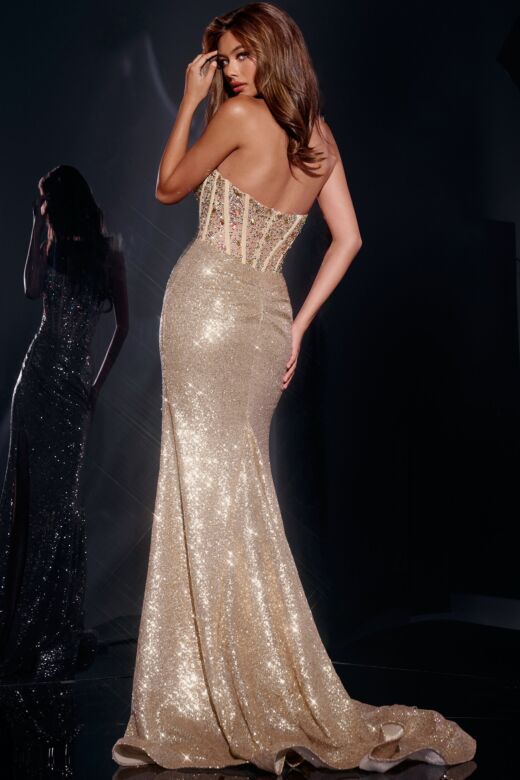 Jovani 40058 Sequin Skirt Beaded Corset Dress