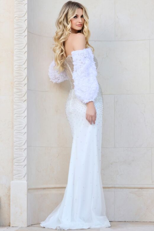 Jovani 40179 Floral Sleeves Sheer Corset Pageant Dress