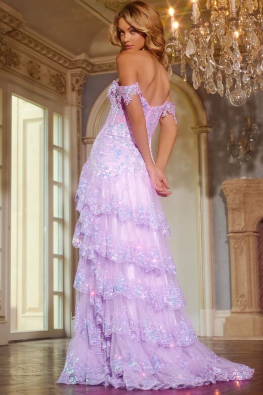 Jovani 40397 Ruffle Skirt Sequin Lace Corset Dress