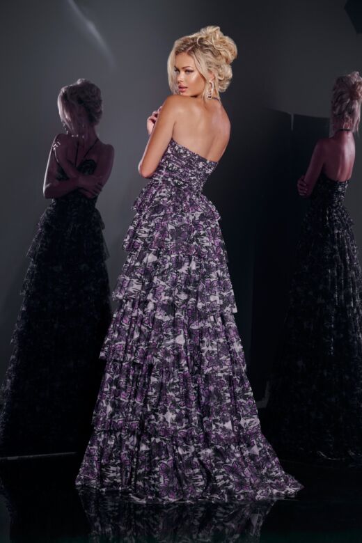 Jovani 40423 Ruffle Skirt Halter Neck Floral Dress