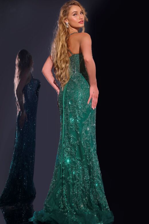 Jovani 40470 Lace-Up Back Glitter Corset Dress