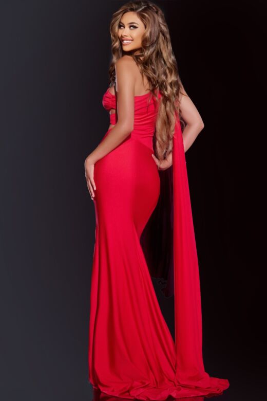 Jovani 40475 Back Drape One Shoulder Cutout Dress