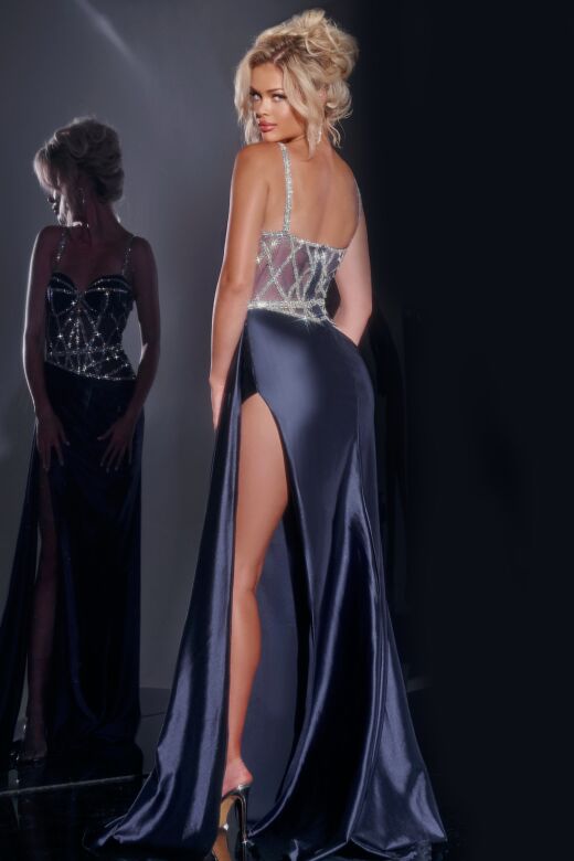 Jovani 40506 Illusion Corset Side Slit Dress