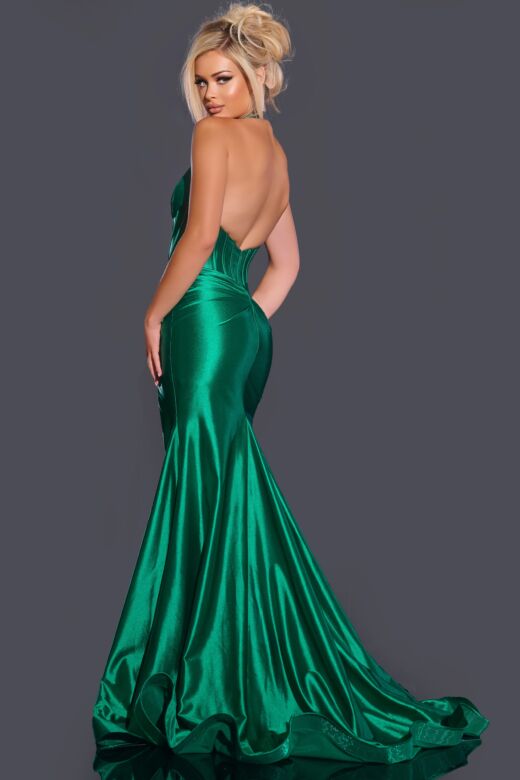 Jovani 41012 Skirt Slit Plunging Halter Corset Dress