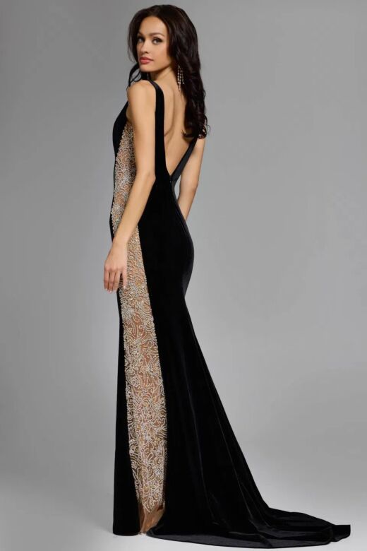 Jovani 42026 Illusion Sides Open V-Back Velvet Dress