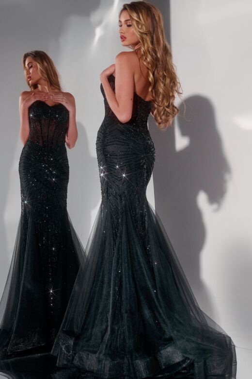 Jovani 42217 Godet Skirt Illusion Corset Dress