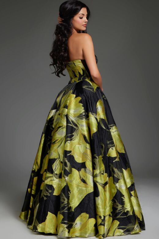 Jovani 42435 Side Pockets Floral Strapless Dress
