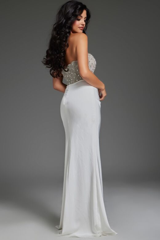 Jovani 42637 Embellished Top High Slit Strapless Dress