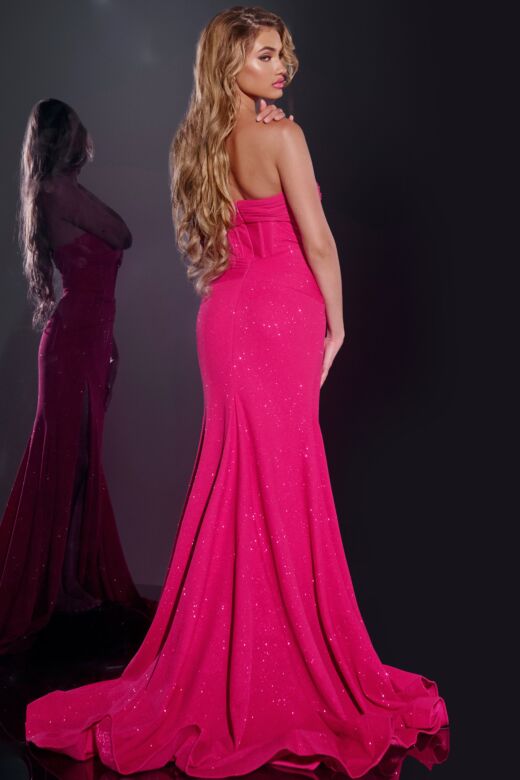 Jovani 43065 Strapless Corset High Slit Glitter Dress