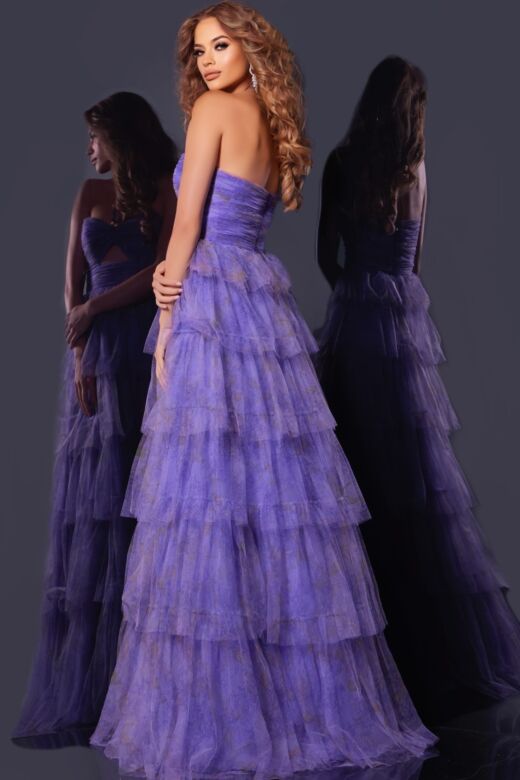 Jovani 43169 Ruffle Skirt Halter Strap Print Dress