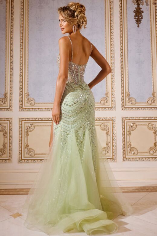 Jovani 43189 Godet Skirt Sheer Corset Embellished Dress