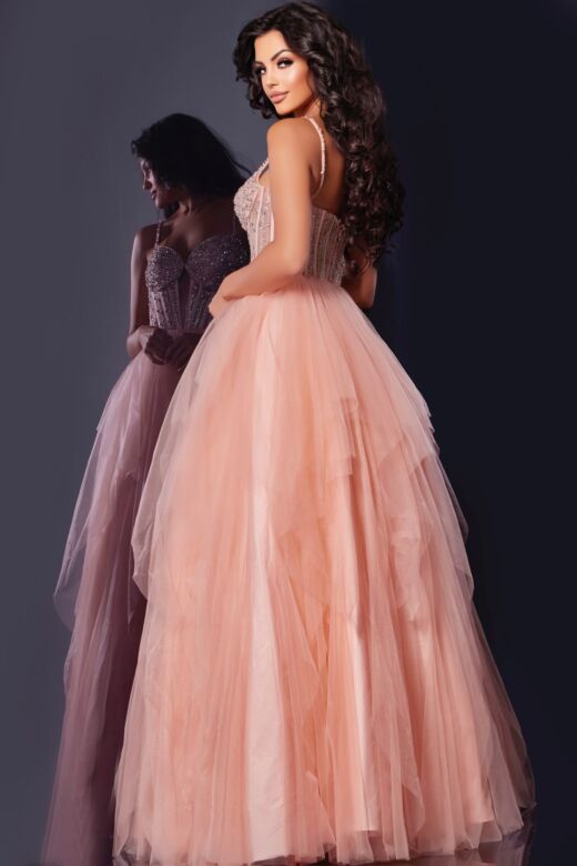 Jovani 43254 Embellished Corset Waterfall Skirt Dress