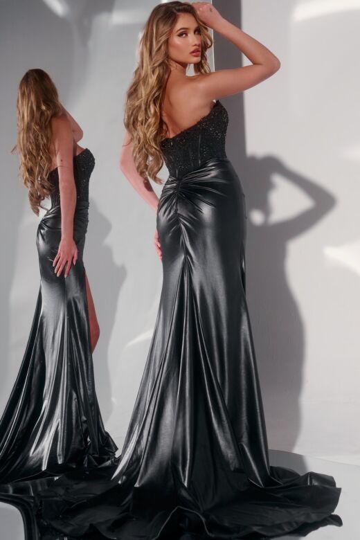 Jovani 43267 Lace Corset Slit Skirt Strapless Dress