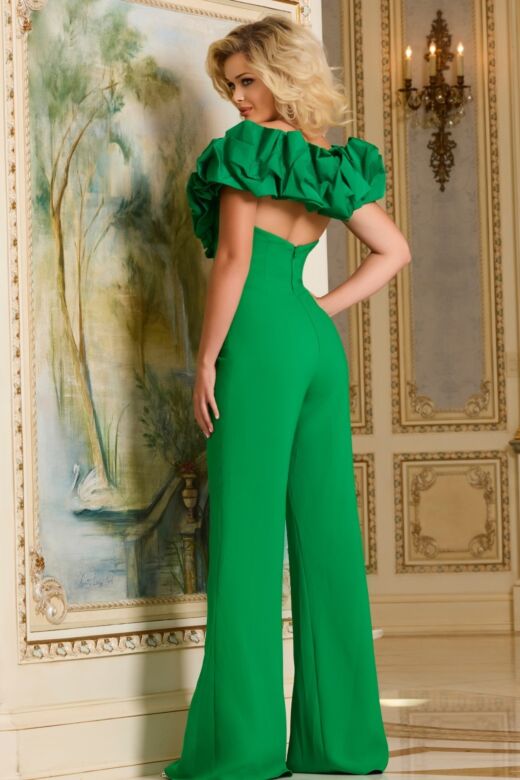 Jovani 43504 Rhinestone Top Ruffle Neckline Pageant Jumpsuit