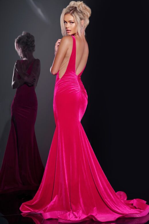 Jovani 43578 Bare Back Sheer Sides Velvet Dress