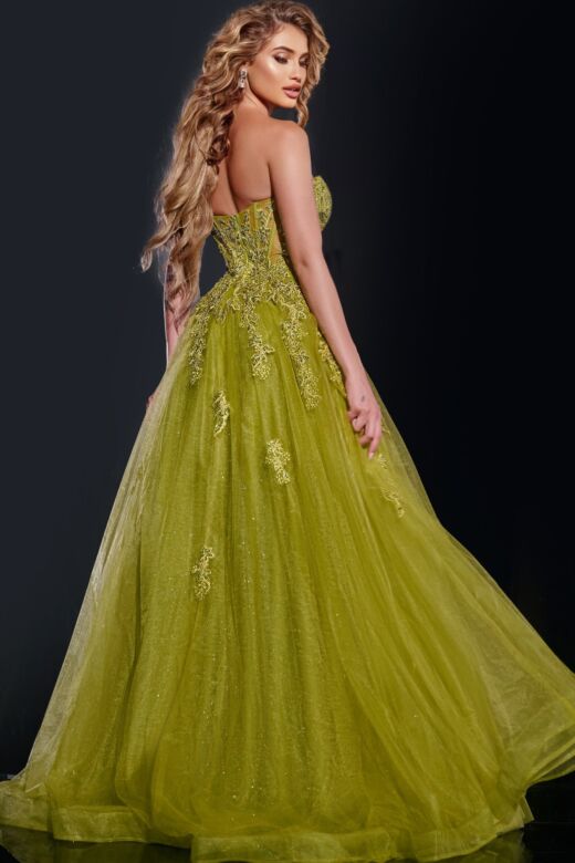 Jovani 43849 Plunging Neckline Embroidered Strapless Dress
