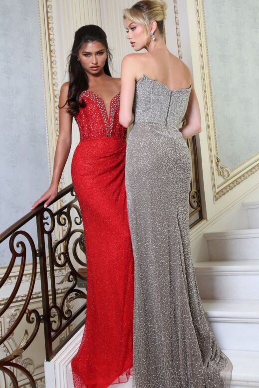 Jovani 43921 Plunging Neckline High Slit Strapless Dress