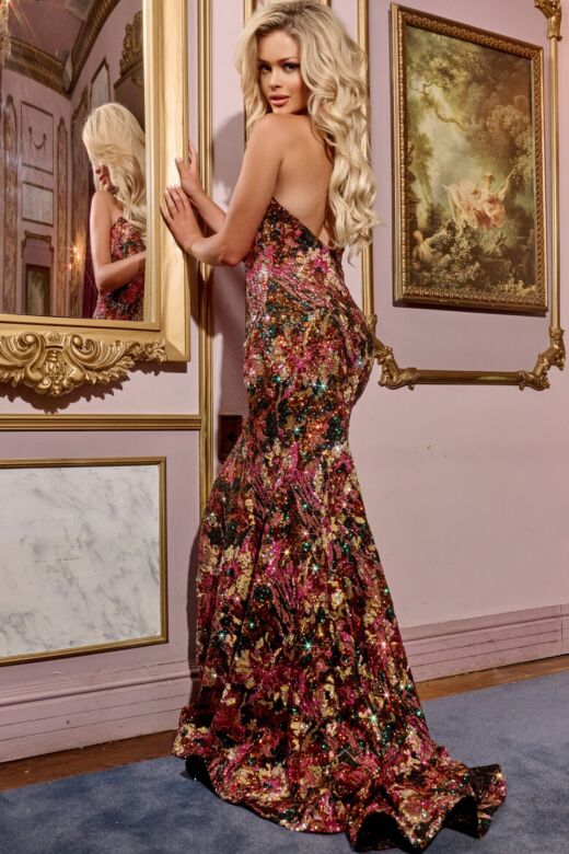 Jovani 44072 Strapless Sweetheart Multicolor Sequin Dress