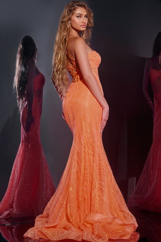 Jovani 44208 Lace-Up Back Glitter Corset Dress
