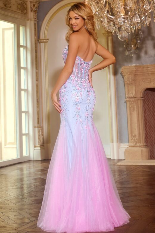 Jovani 44211 Floral Appliques Godet Skirt Dress