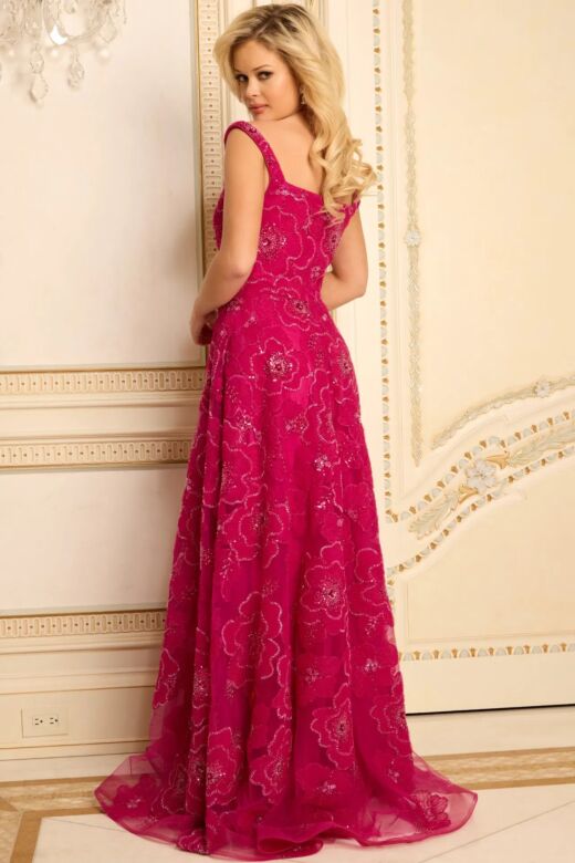 Jovani 46471 Square Neckline Floral Embellished Dress