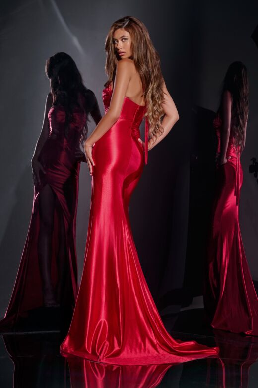 Jovani D5006 Tie Halter Slit Skirt Satin Dress