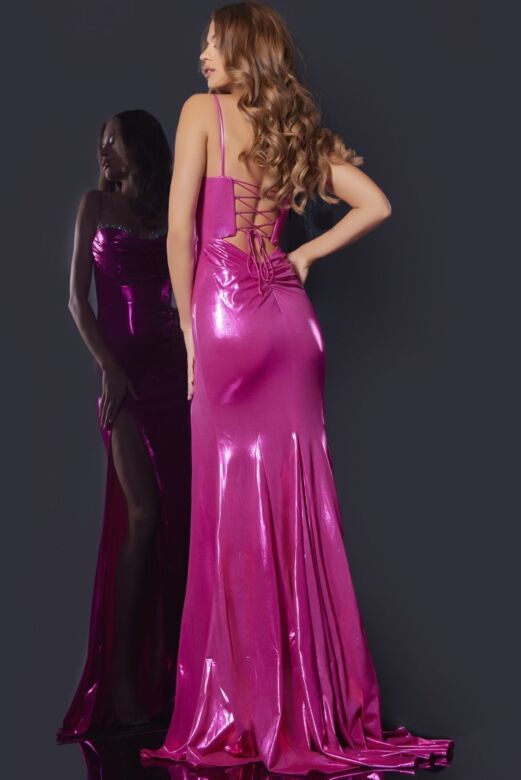 Jovani D5015 Beaded Neckline Lace-Up Dress