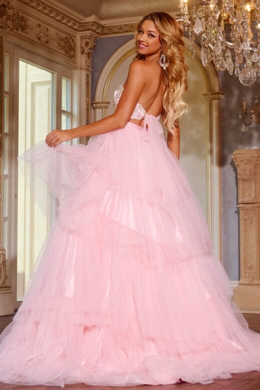 Jovani D5112 Layered Skirt Beaded Top 2 Piece Dress