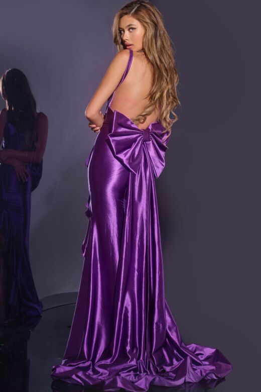 Jovani D5305 Bow Train Backless Corset Dress