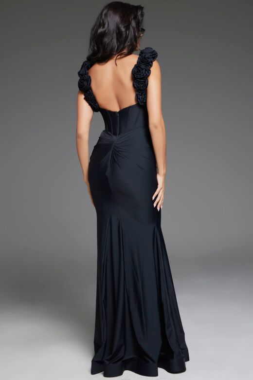Jovani D5810 3D Floral Straps V-Neck Corset Dress