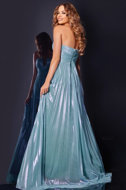 Jovani 39023 Strapless Notched Neckline Metallic A-Line Dress