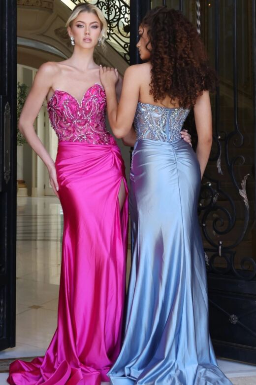 Jovani 43417 High Slit Sweetheart Neckline Strapless Dress