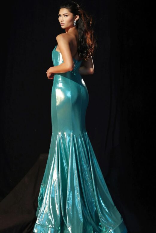 Jovani 44342 Godet Skirt Strapless Metallic Dress