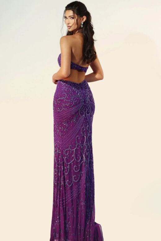 Jovani 45257 High Slit Halter Neckline Embellished Dress