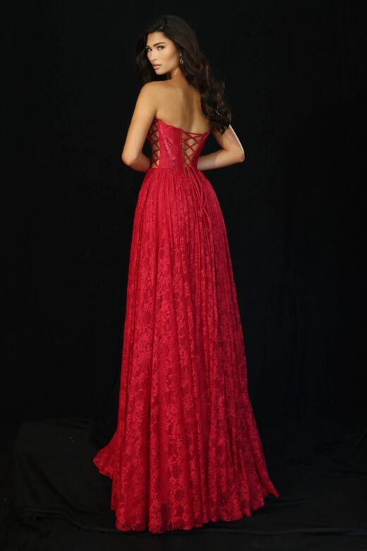 Jovani 45372 Plunging Sweetheart Neckline Strapless Lace Dress