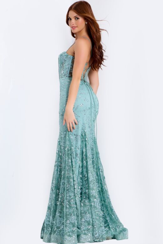 Jovani 45759 Illusion Corset Floral Glitter Dress