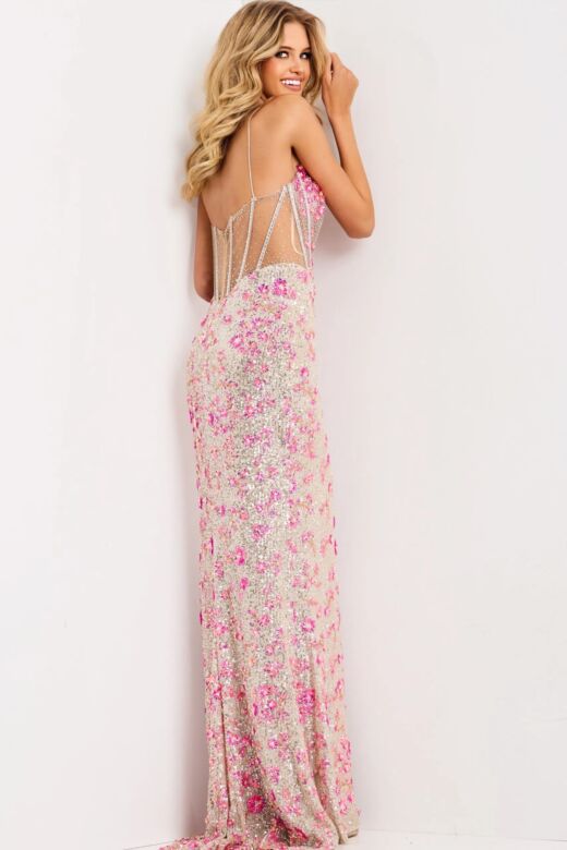 Jovani 45774 High Slit Spaghetti Strap Plunging Neckline Dress