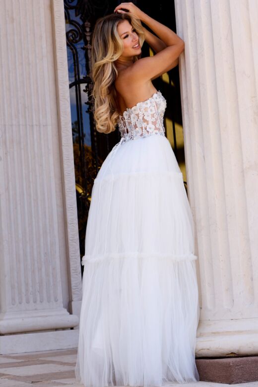 Jovani 45866 3D Floral Corset Strapless Dress