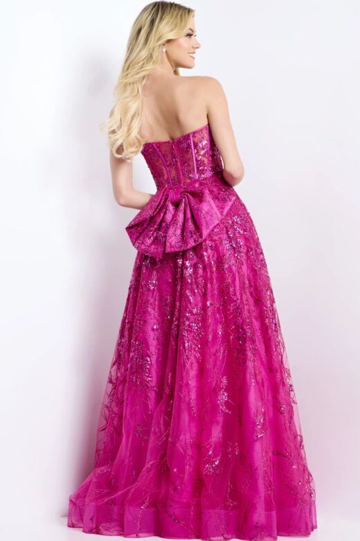Jovani 45913 Bow Back Plunging Neckline Strapless Dress