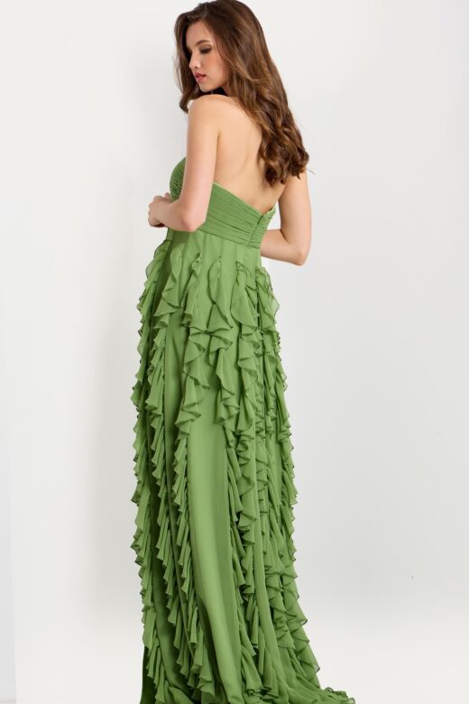 Jovani 46379 Ruffle Skirt High Slit Strapless Dress