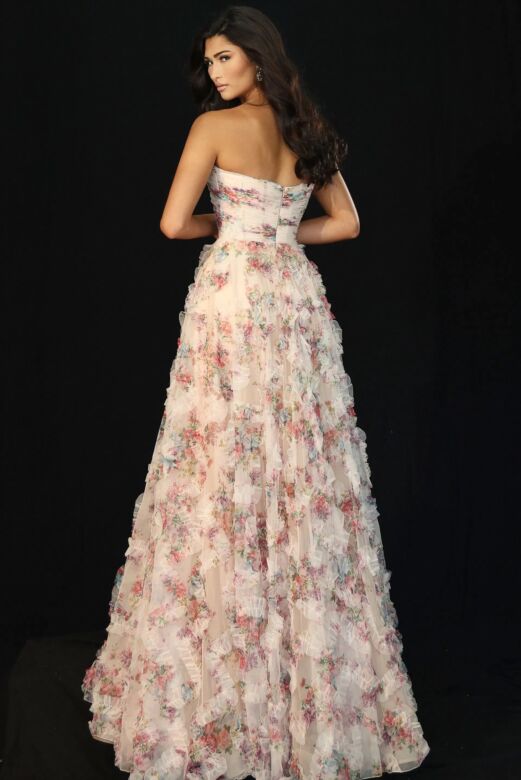 Jovani 46783 Sweetheart Neckline Strapless Floral Dress
