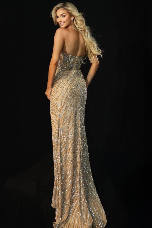 Jovani 46928 Sky-High Slit Strapless Embellished Dress