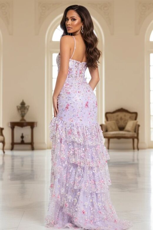 Jovani 47101 Layered Skirt Floral Embellished Dress