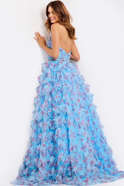 Jovani 47267 Ruffle Skirt Floral Print Strapless Dress