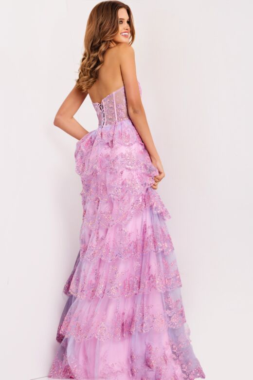 Jovani 47294 Layered Skirt Floral Glitter Dress